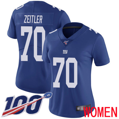 Women New York Giants #70 Kevin Zeitler Royal Blue Team Color Vapor Untouchable Limited Player 100th Season Football NFL Jersey->women nfl jersey->Women Jersey